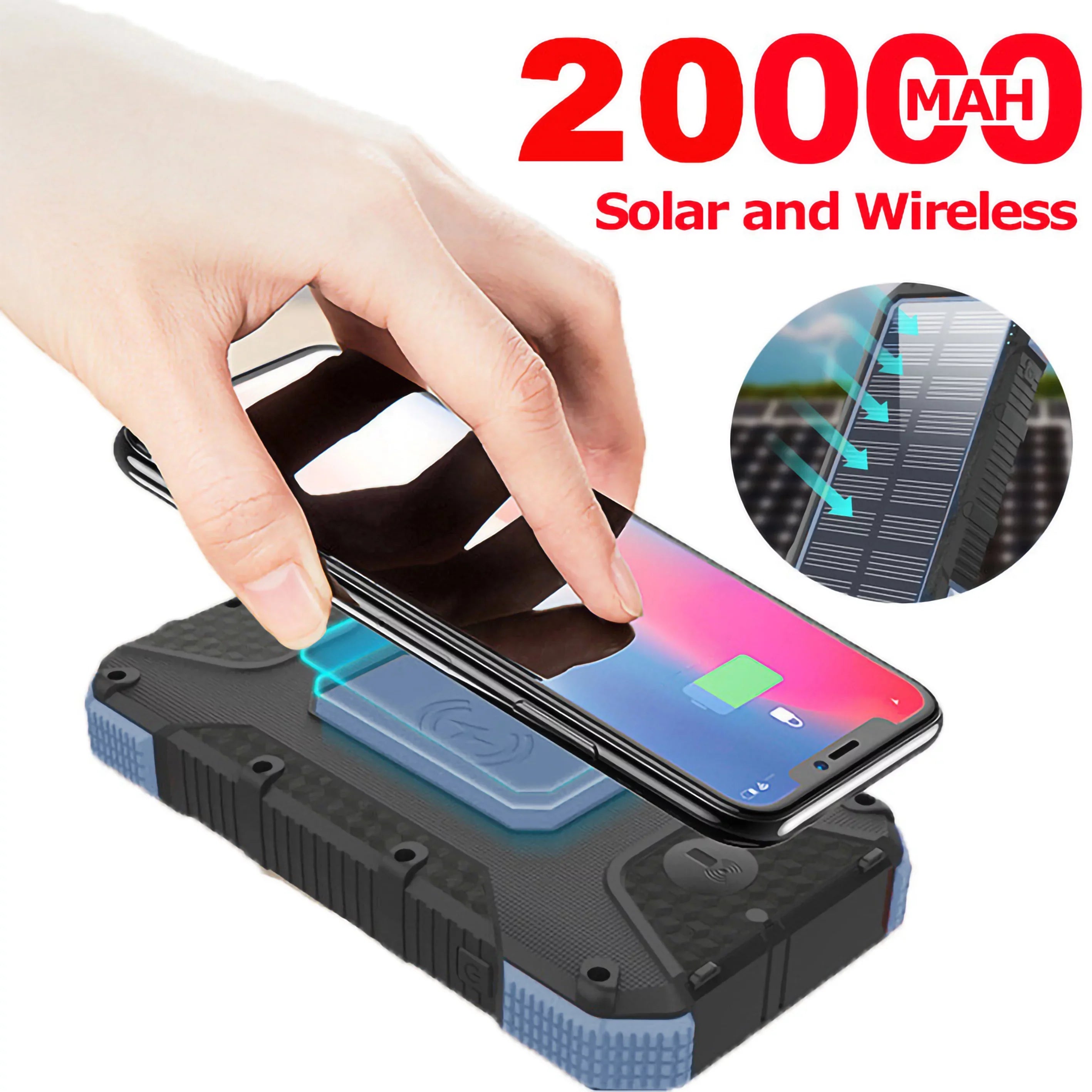 Portable Wireless Charging Power Bank Solar Powered 26800mAh Outdoor Charger