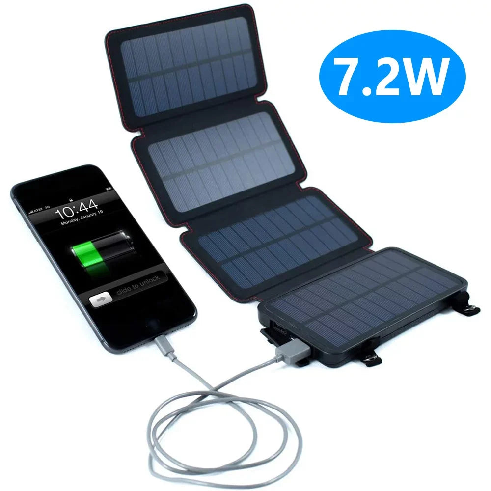 Jahy2Tech 4-Panel 7.2W Portable Solar Charger Power Bank Wireless Phone Charger Matching with iPhone, Android