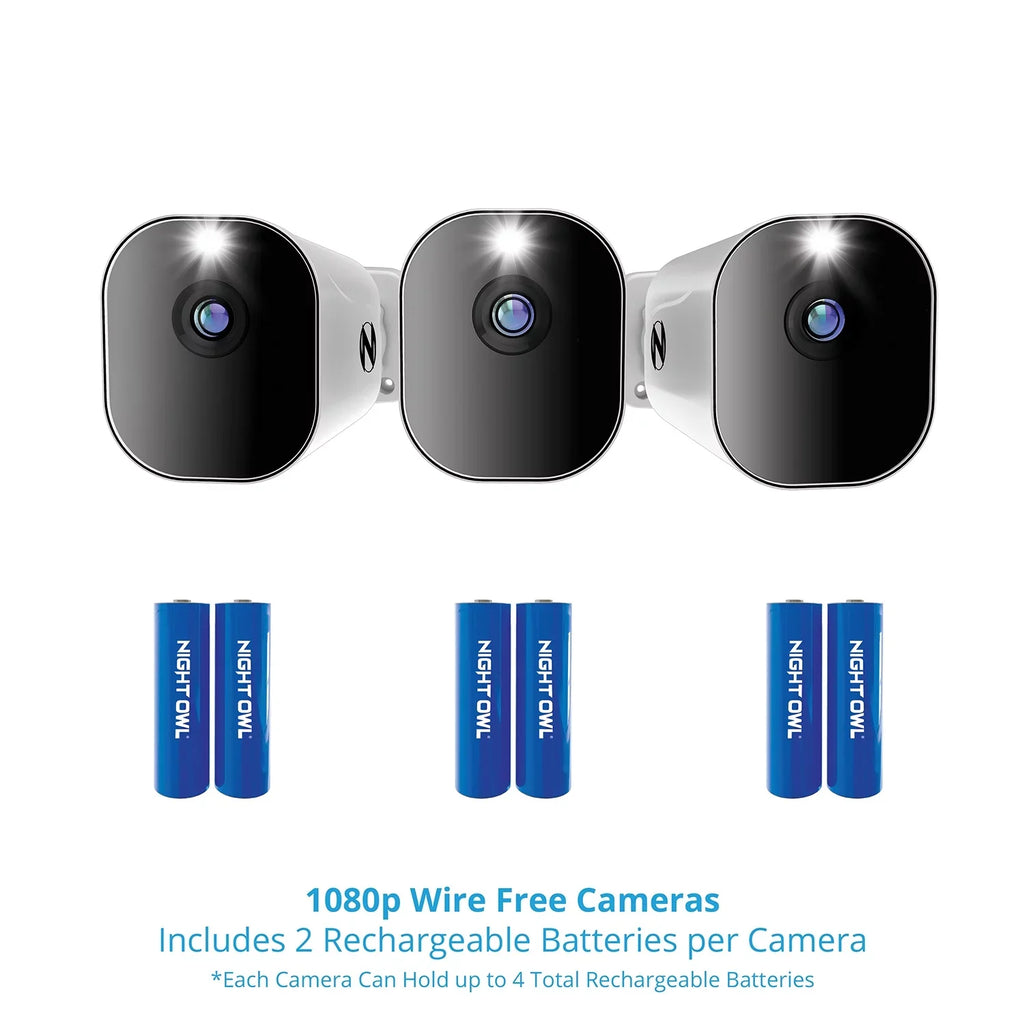Night Owl 10 Channel 4K Wi-Fi NVR with 1TB Hard Drive and 3 Wire Free (Battery) 1080p HD Spotlight Cameras
