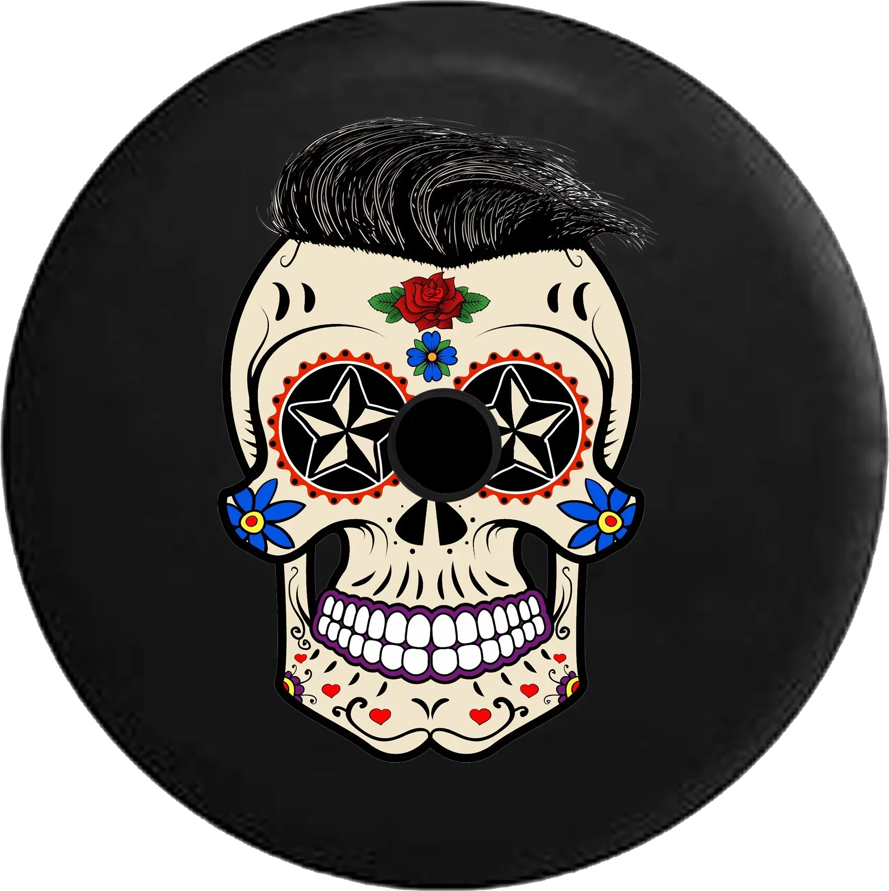 2018 2019 Wrangler JL Backup Camera Sugar Skull Tattoo with Hair Spare Tire Shield for Jeep RV 32 Inch