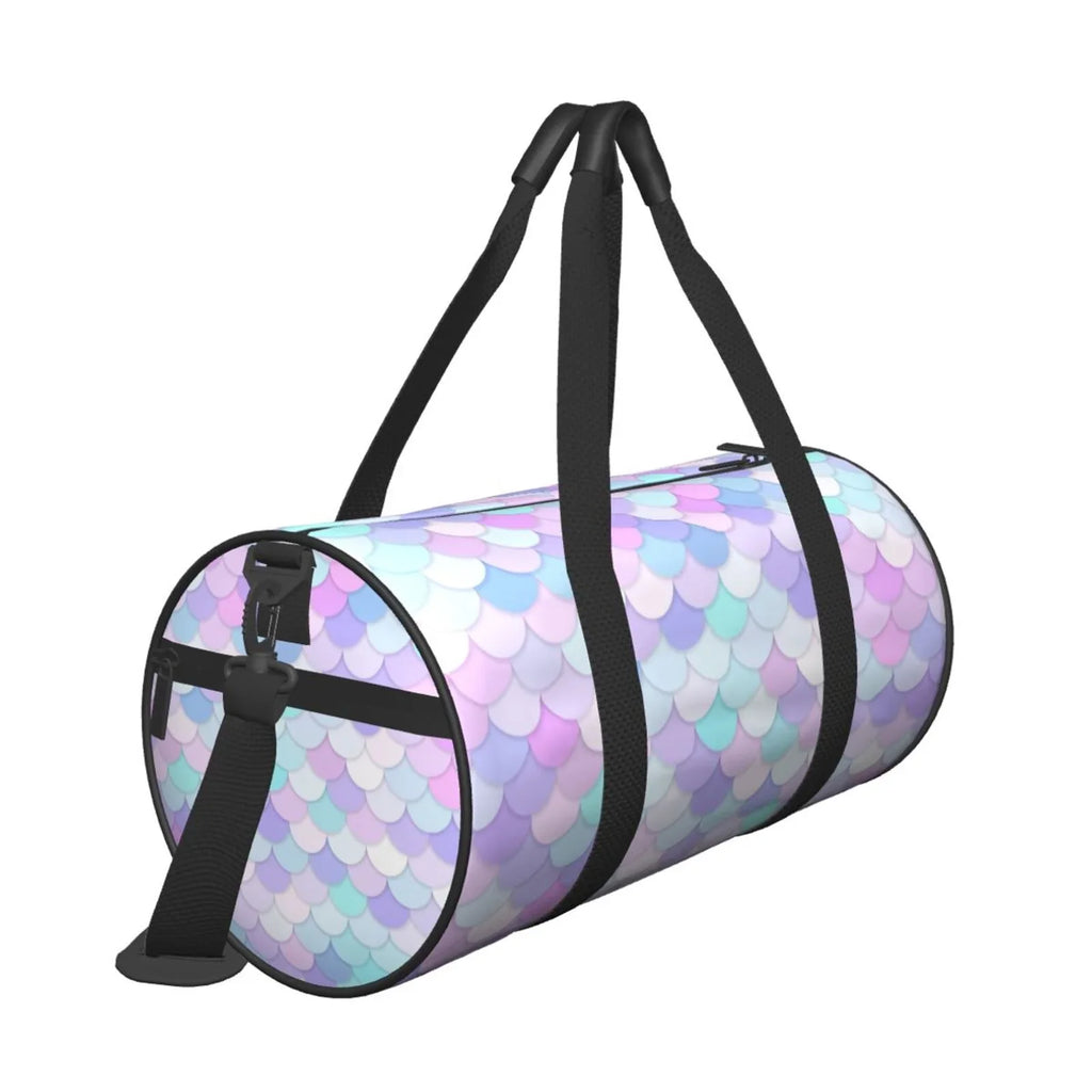 Coaee Rainbow Scales Large Capacity Travel Luggage Bag Cylinder Gym Bag Waterproof Sports Bag with Pocket and Compartment
