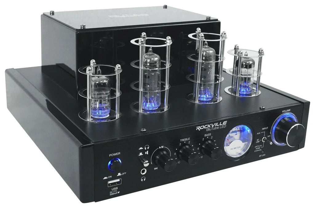 Rockville LED Tube Amp/Home Theater Receiver+(8) 6.5" White Ceiling Speakers