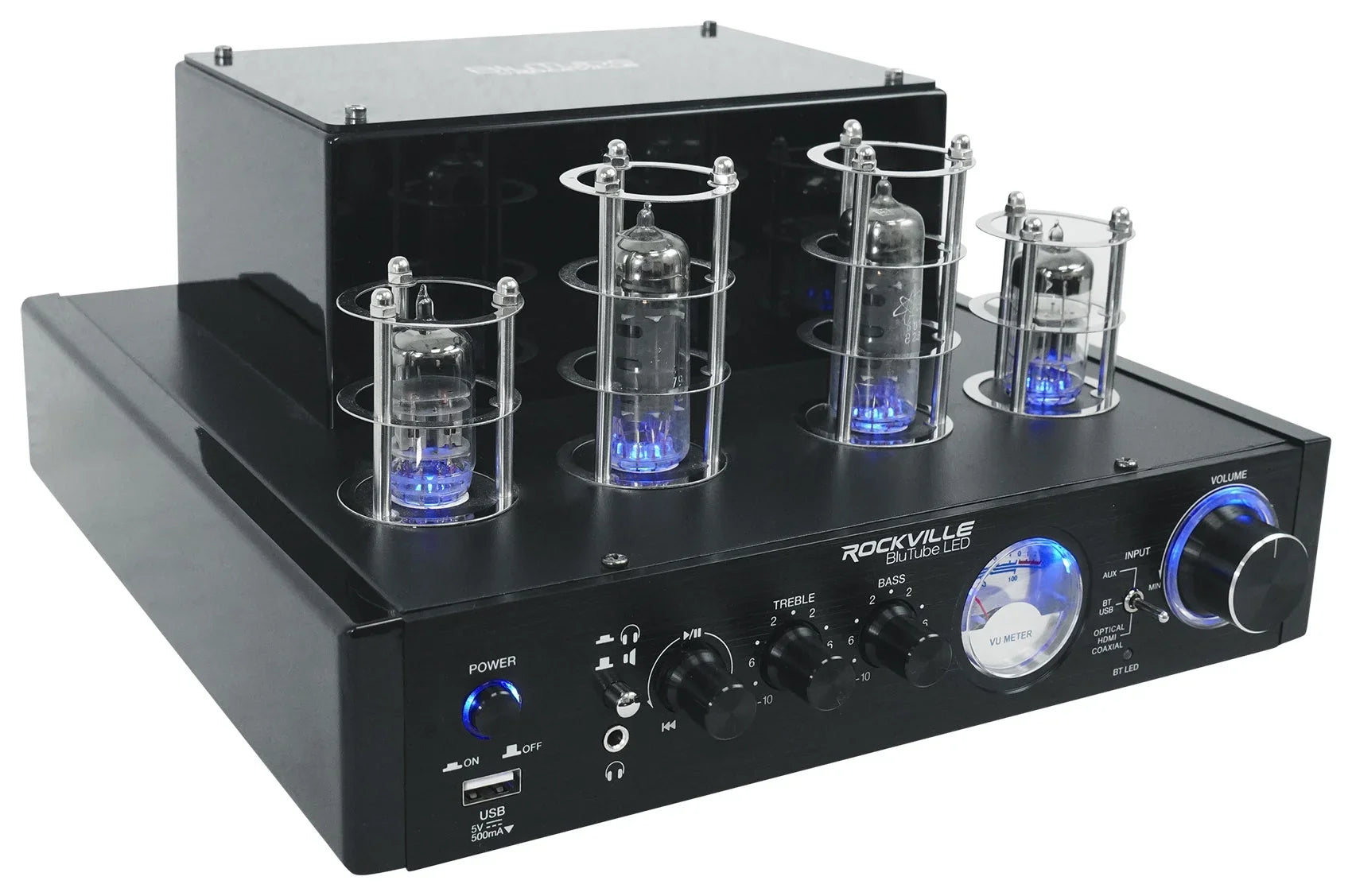 Rockville LED Tube Amp/Home Theater Receiver+(8) 6.5" White Ceiling Speakers