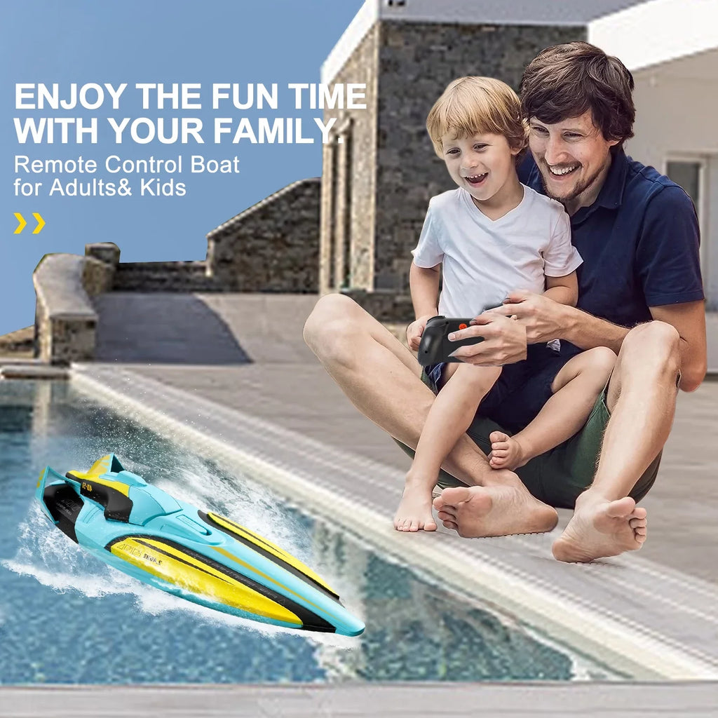 4DRC S1 RC Vessel - Remote Control Ship for Pools and Lakes, 4 Channel 2.4GHZ Remote Control, and Rechargeable Vessel Battery，Yellow