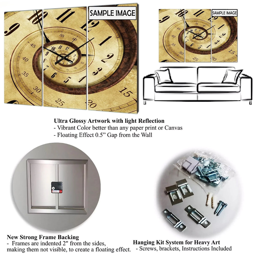 DESIGN ART Designart 'Mineral Slice XV' Large Fashion Wall Clock - 3 Panels - 36 in. wide x 28 in. high - 3 Panels