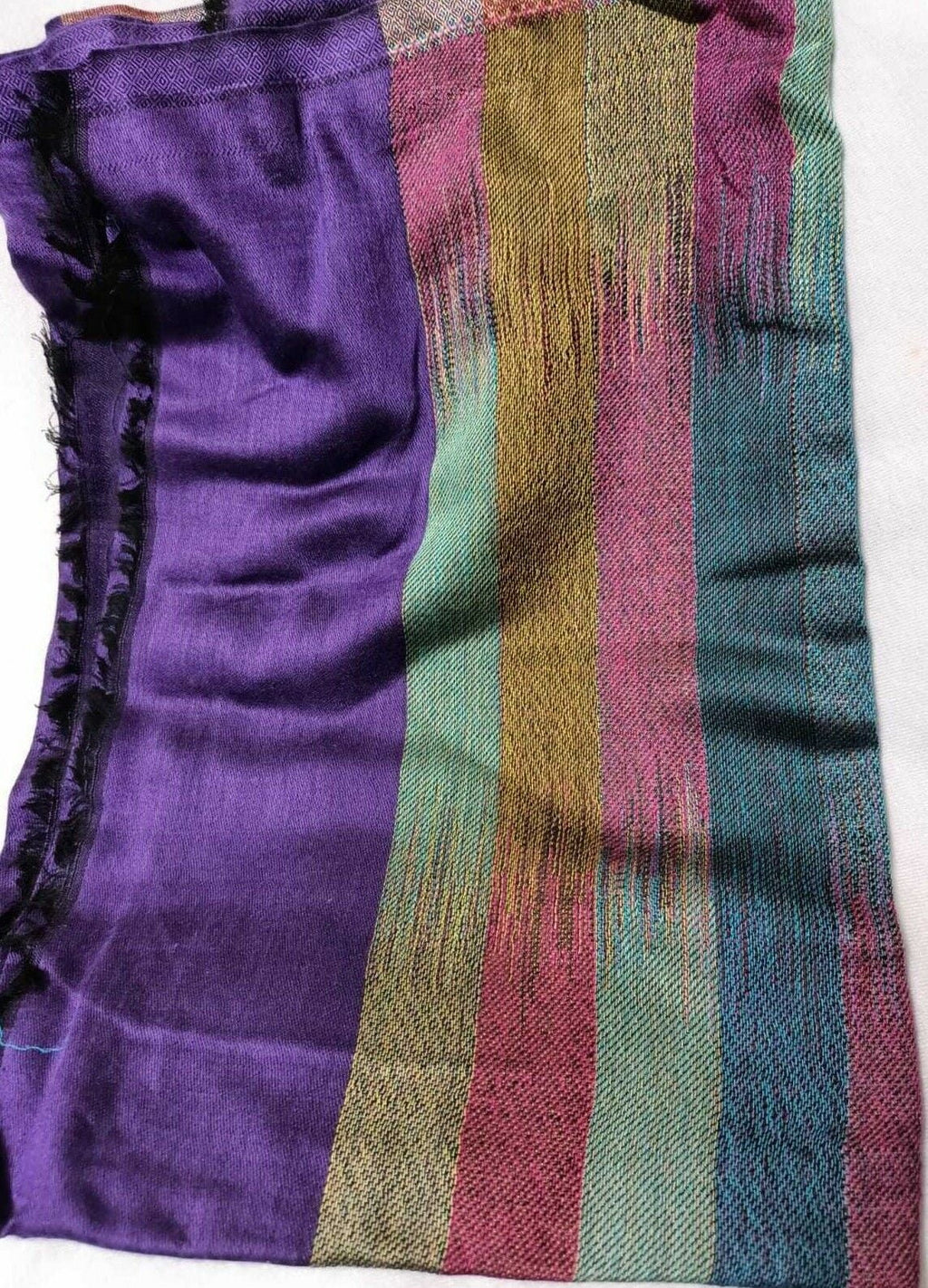 Silk Pashmina Shawl Pure Pashmina Soft Stripes Border- Violet Colour