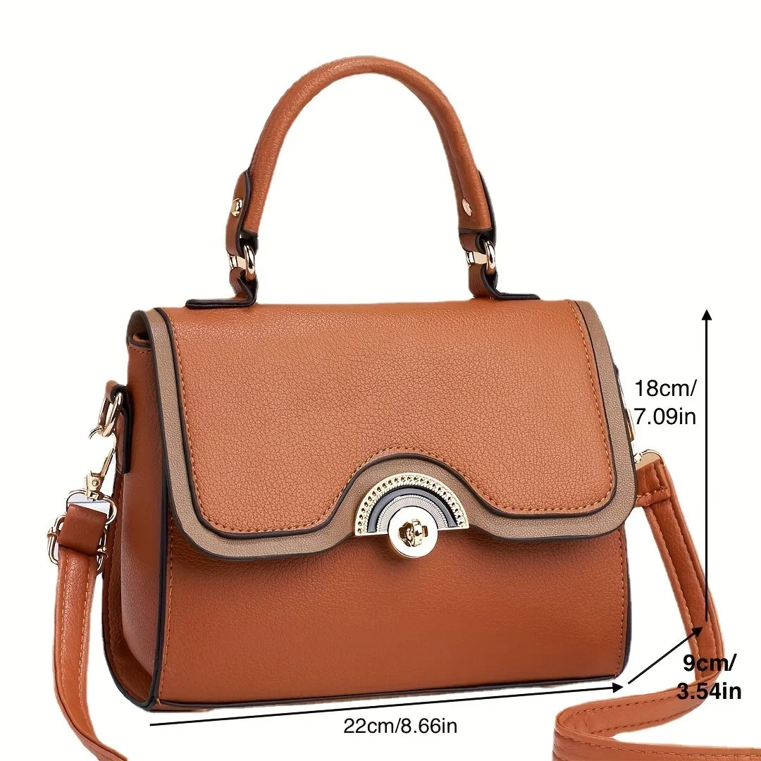 Junior Color Ontrast Handbags, Trendy Turn Lock Crossbody Bag, Women's Flap Square Purses
