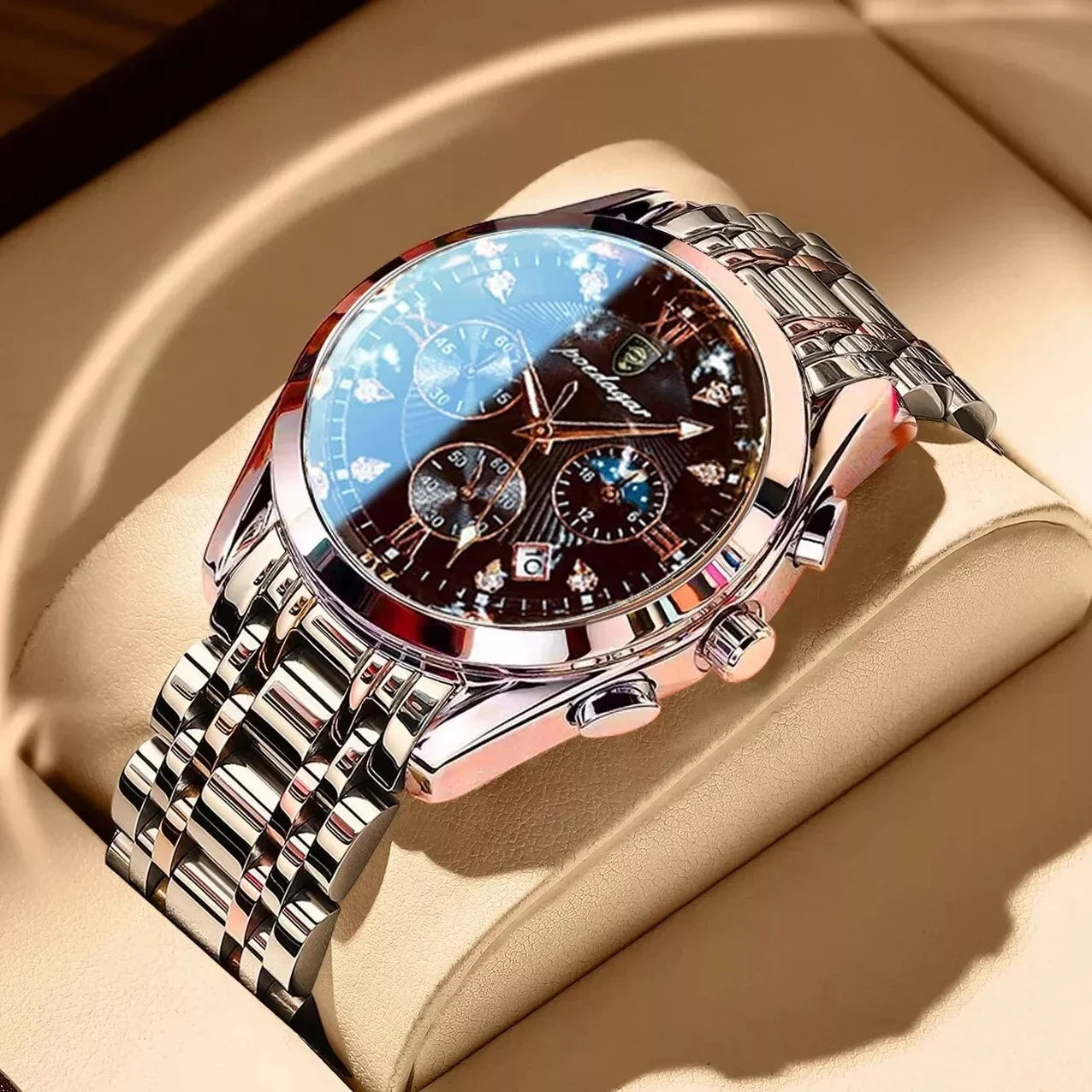 POEDAGAR Men Watch Sport Chronograph Quartz Watches Top Brand Luxury Full Steel Waterproof Luminous Date Man Fashion Wristwatch 8169 Black S