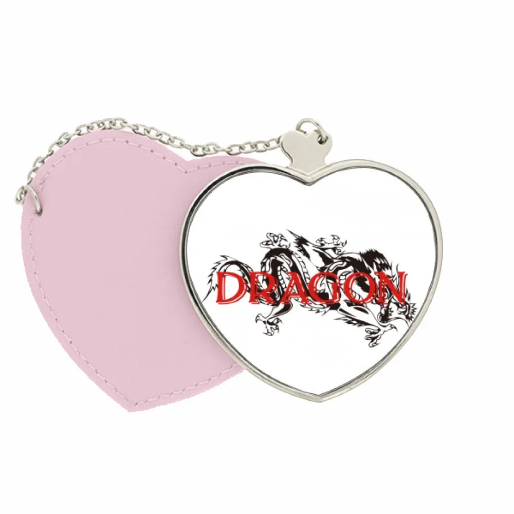Myth Animal Dragon East West Mirror Travel Purse Makeup Heart Pink
