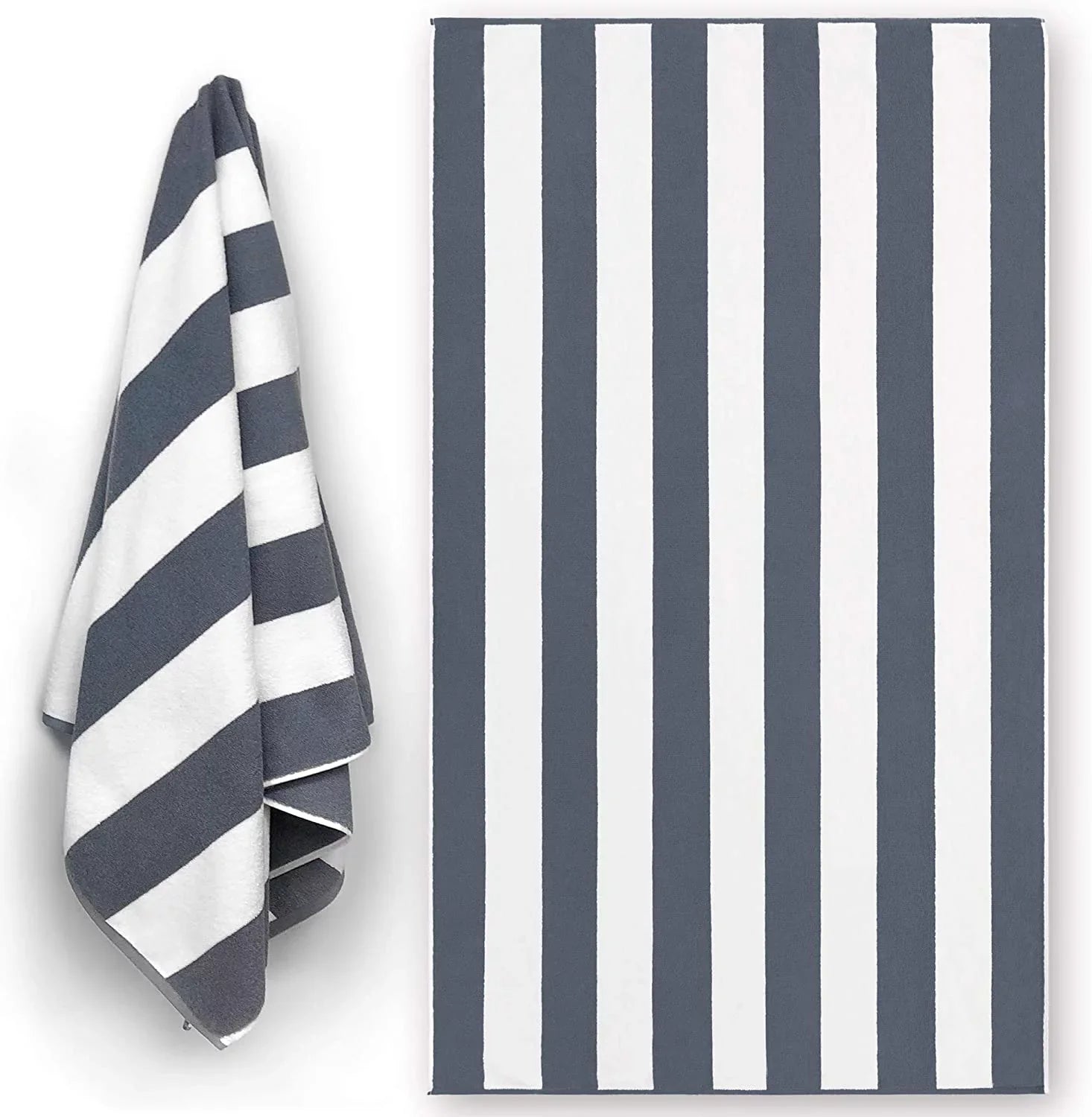 Luxury Large Beach Towel Extra Soft 40 x 72 inch Prime Yacht Classic Cabana Stripe Hotel Pool & Resort style Double Terry Yarn Dyed 100% Cotton (Gray, 1)