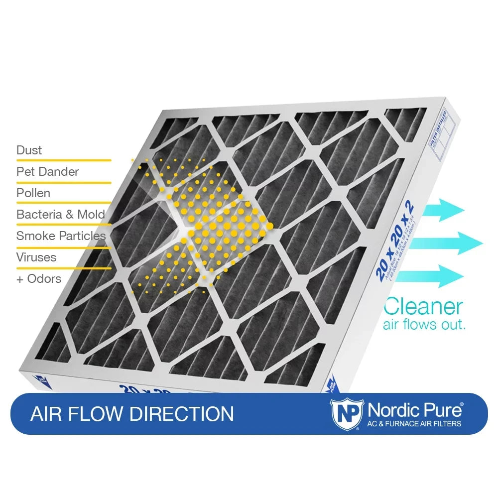 Nordic Pure 20x20x2 Furnace Air Filters MERV 12 Pleated Plus Carbon 3 Pack