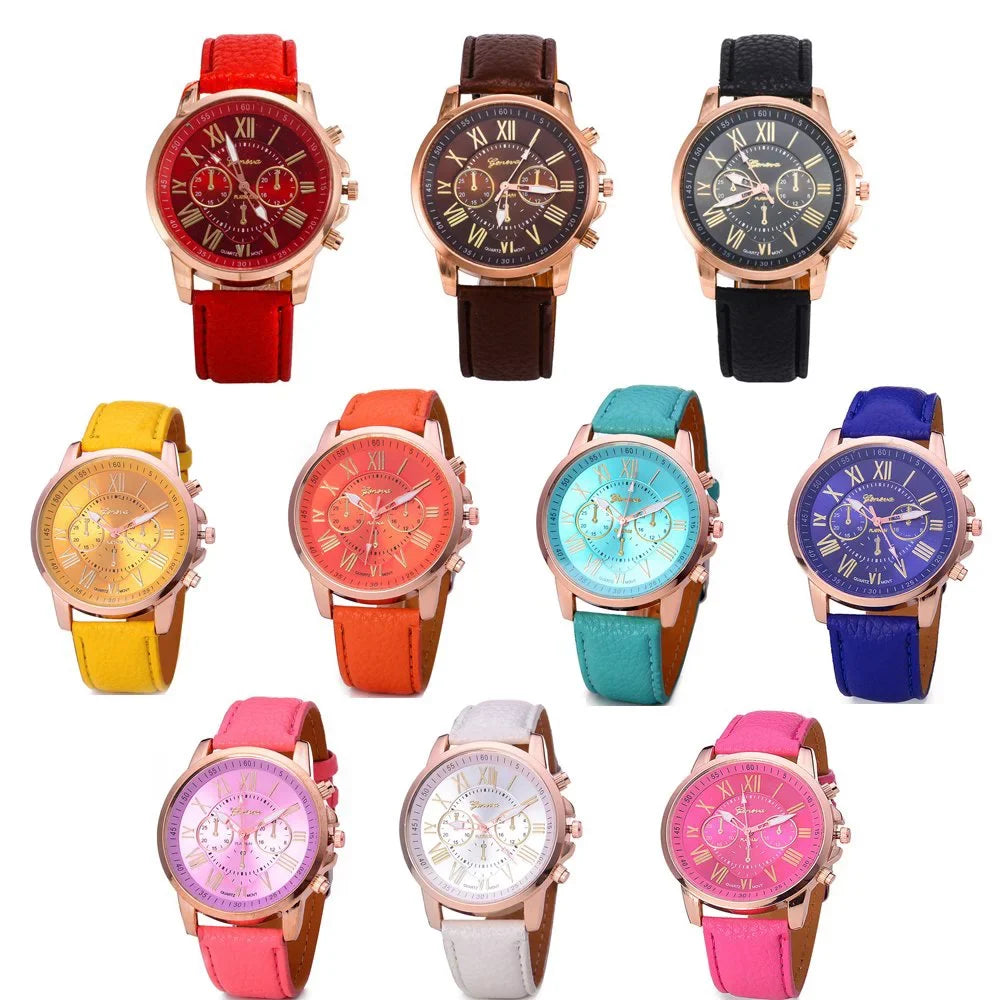 Weicam Wholesale Watches 10 Pack Fashion Ladies Women PU Leather Assorted Wrist Watch Set Roman Numerals Analog Quartz for Men Unisex Girls