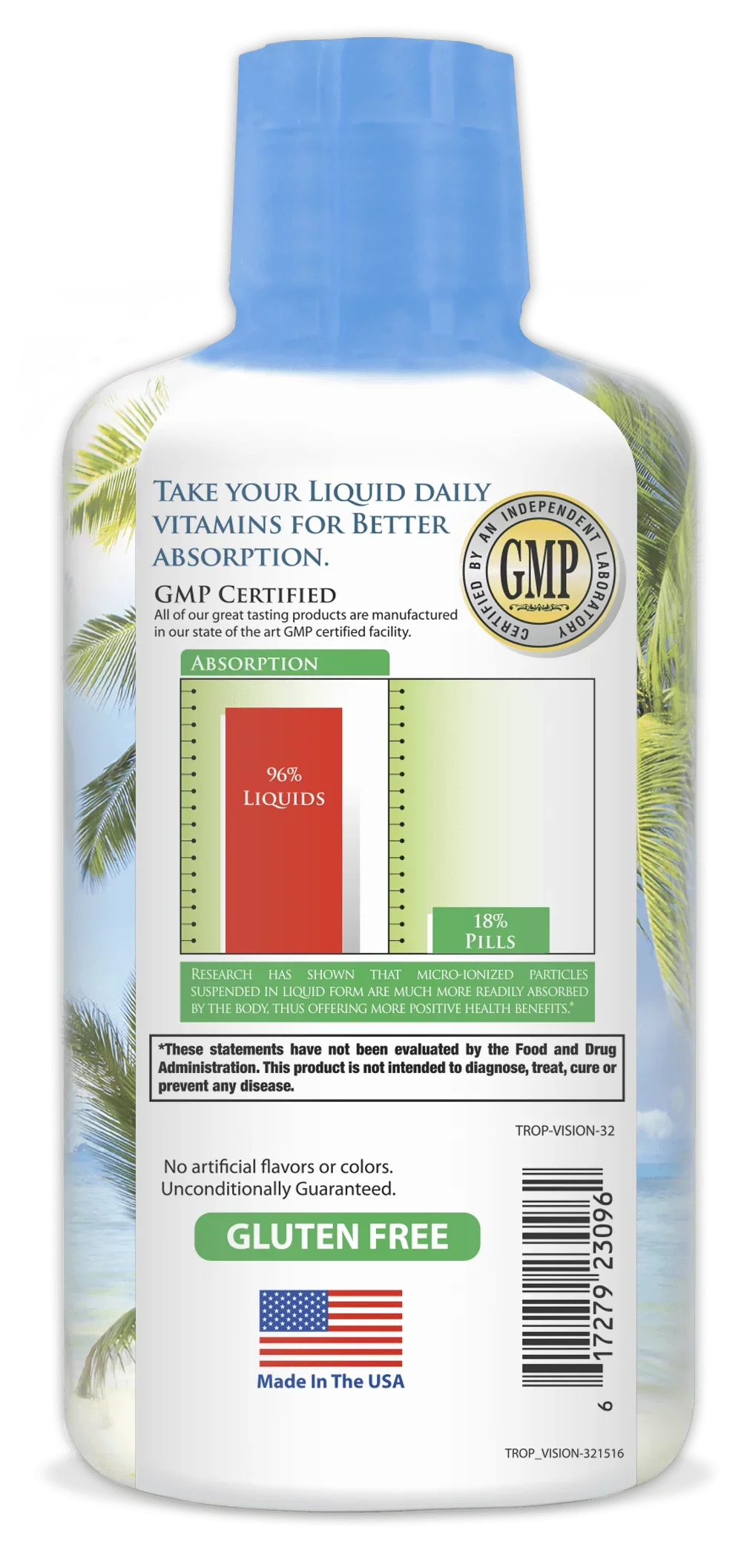 Tropical Oasis 20/20 Vision - Eye Vitamin Formula with Lutein, Zeaxanthin, Astaxanthin – Max Absorption – 32 Servings, 32oz