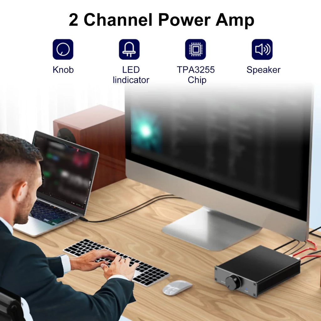 Lixada TPA3255 300W X 2 Stereo Audio Amplifier Digital 2.0 Channel Plug-and-Play for Home Desktop Active Speakers