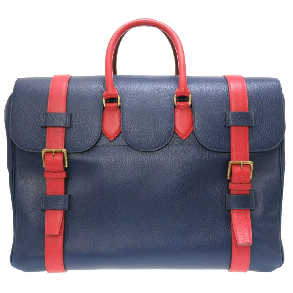 Pre-Owned Hermes Drag Voyage 48 Ardennes Blue Roy Rouge Vif Bicolor 〇Z Engraved Boston Bag Red (Fair)