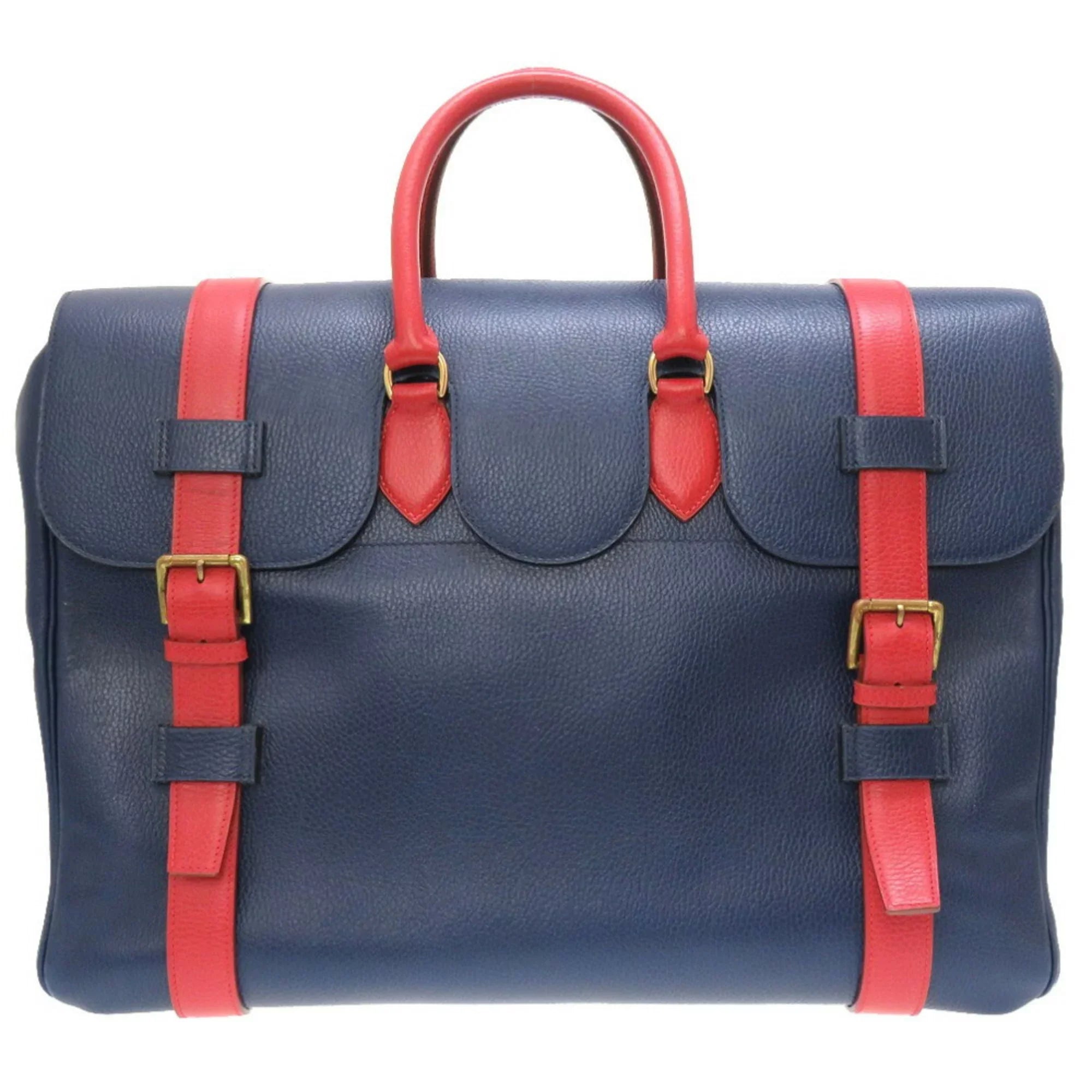 Pre-Owned Hermes Drag Voyage 48 Ardennes Blue Roy Rouge Vif Bicolor 〇Z Engraved Boston Bag Red (Fair)