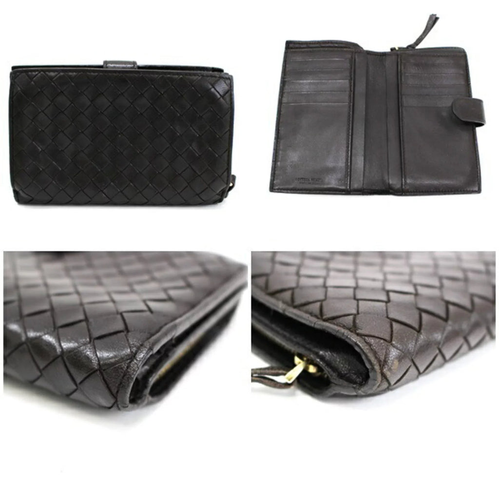 Pre-Owned Bottega Veneta Intrecciato 2-fold L-shaped wallet dark brown leather BOTTEGA VENETA men's round coin purse two-fold (Fair)