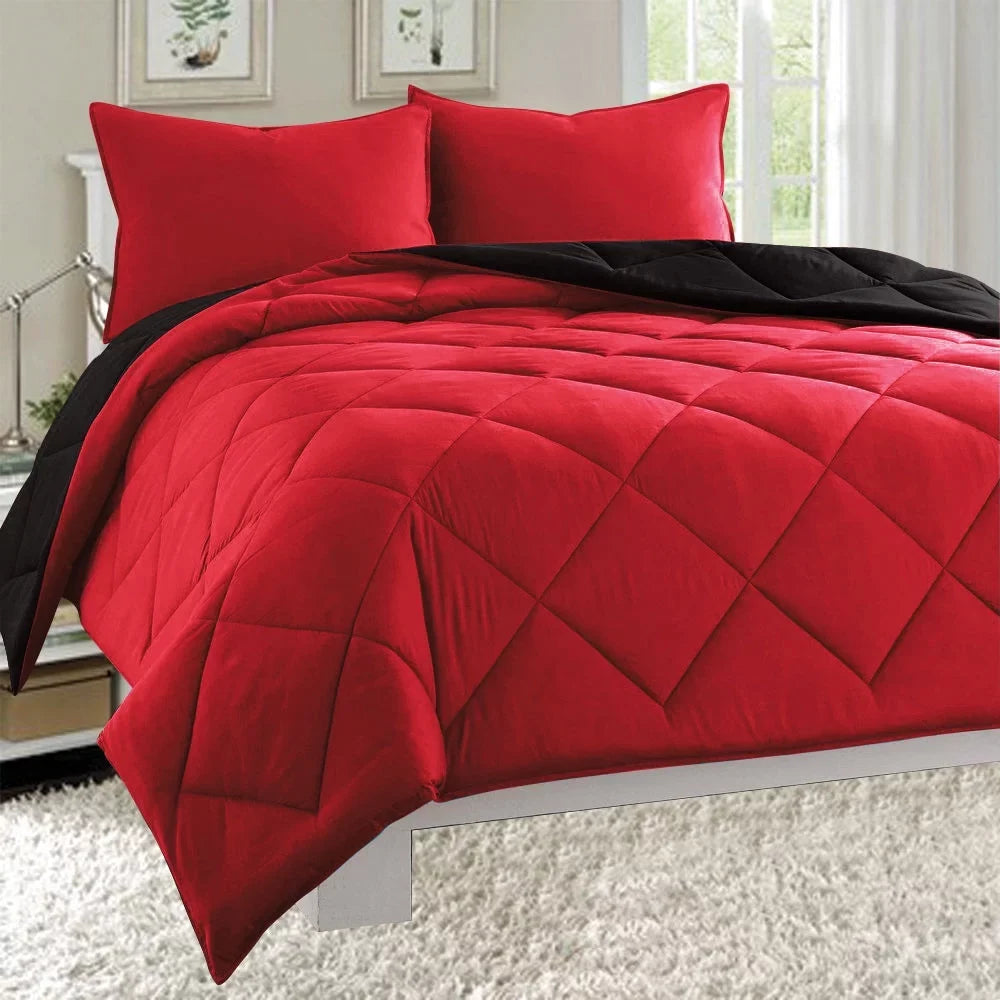 Empire 3pc Reversible Comforter Set Microfiber Quilted Bed Protection Twin - Red / Black