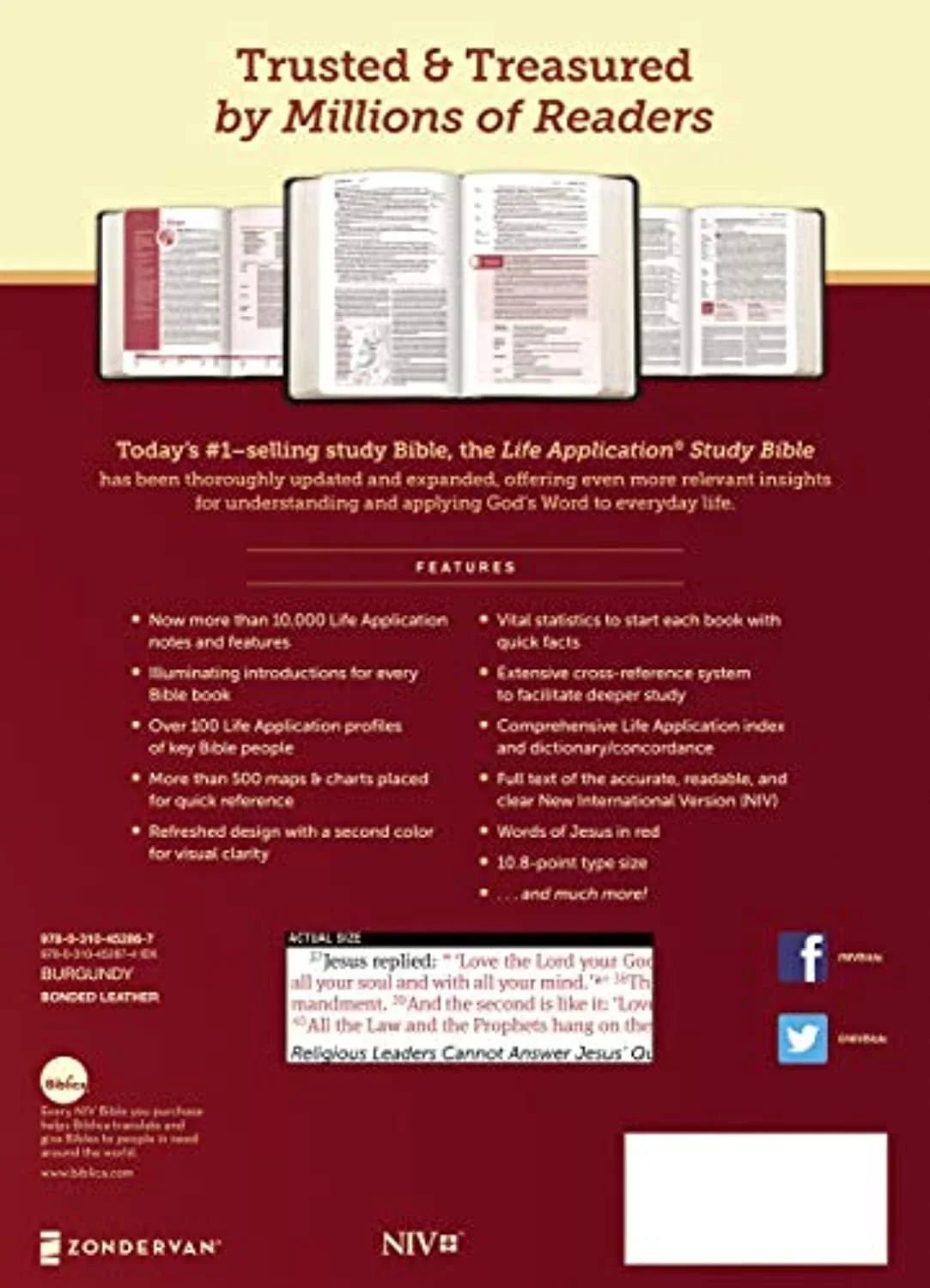 Zondervan NIV Life Application Study Bible - Large Print - Third Edition, Burgundy Bonded Leather - Apr 2020