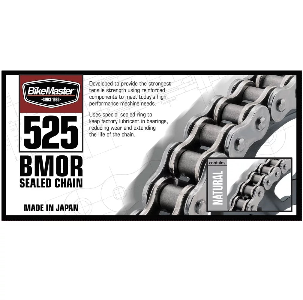 BIKEMASTER 525 BMOR Sealed Chain Natural with MAXIMA Wax, JT Front & Rear Sprocket Kit for Street SUZUKI GSX-R600 2001-2005