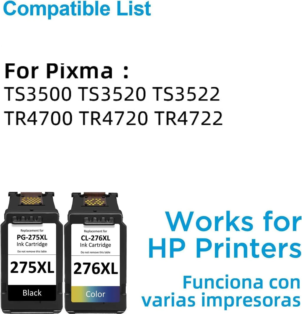 275XL 276XL Ink Cartridge Replacement for Canon PG-275 CL-276,High Yield for Canon 275 and 276 Multi Pack Ink Matching for PIXMA TS3520 TS3522 TS3500 TR4720 TR4700 TR4722 Printers(1Black 1 Color)