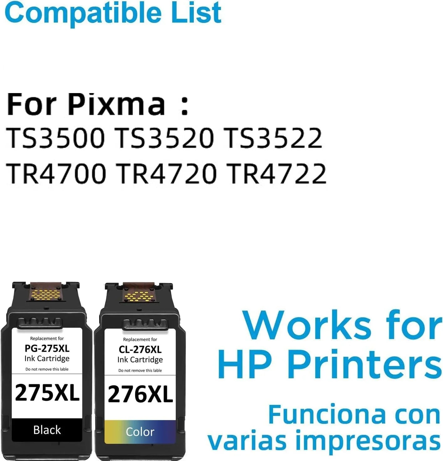 275XL 276XL Ink Cartridge Replacement for Canon PG-275 CL-276,High Yield for Canon 275 and 276 Multi Pack Ink Matching for PIXMA TS3520 TS3522 TS3500 TR4720 TR4700 TR4722 Printers(1Black 1 Color)