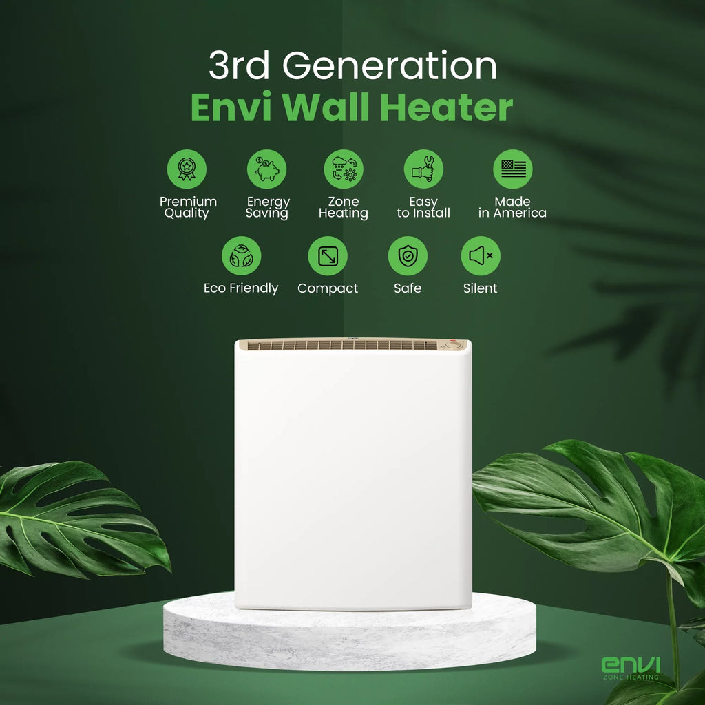 Envi Plug-in Electric Panel Wall Heater for Home, Energy Efficient, Child Safe, Quiet, Top-notch for Bedrooms, Bathrooms, Office, Kitchen, Garage, Tip-Over Protection, Comfort-Level Adjustable Thermostat