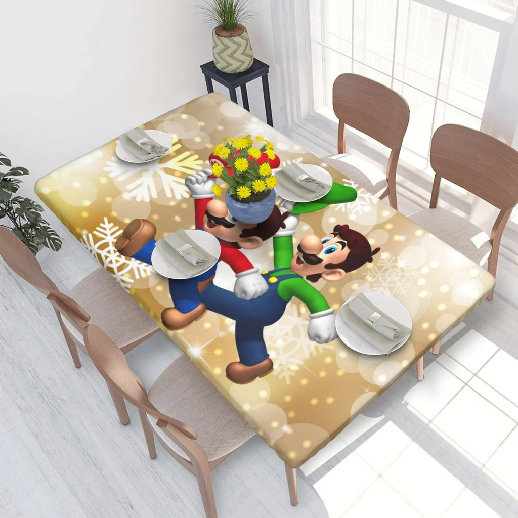 Bros Luigi's Mansion Mario Elastic Edged Table Coating Reusable Fitted Rectangle Tablecloth For Dining Kitchen Party 2.5X4ft