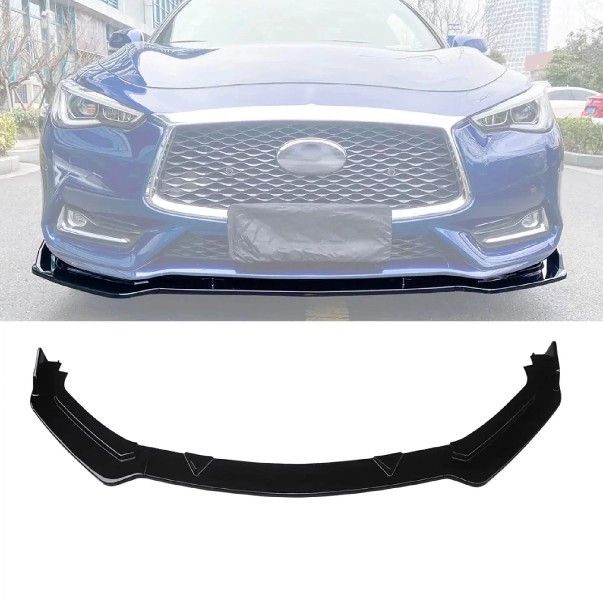 NINTE Front Bumper Lip for 2017-2023 Infiniti Q60 Gloss Black 3PCS