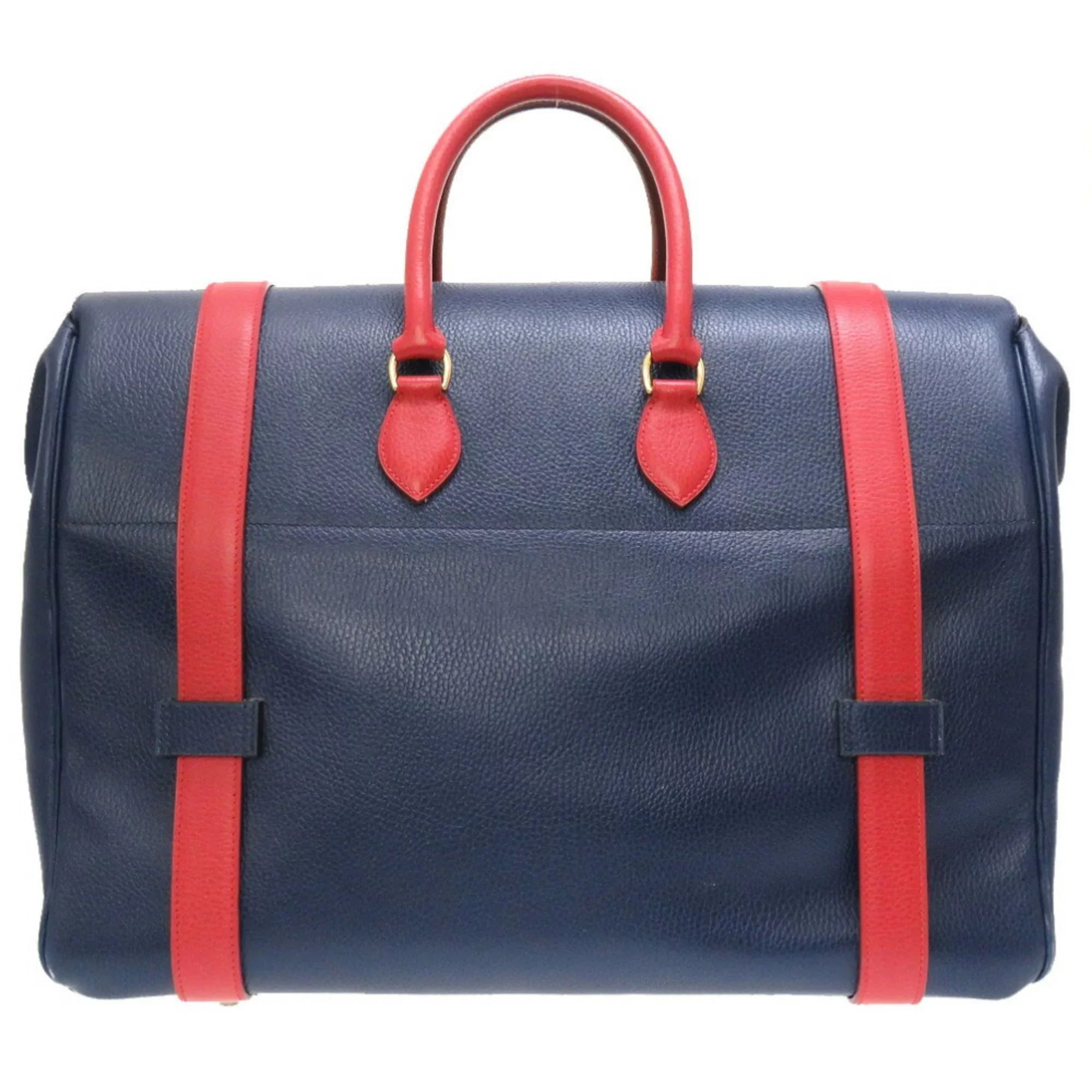 Pre-Owned Hermes Drag Voyage 48 Ardennes Blue Roy Rouge Vif Bicolor 〇Z Engraved Boston Bag Red (Fair)