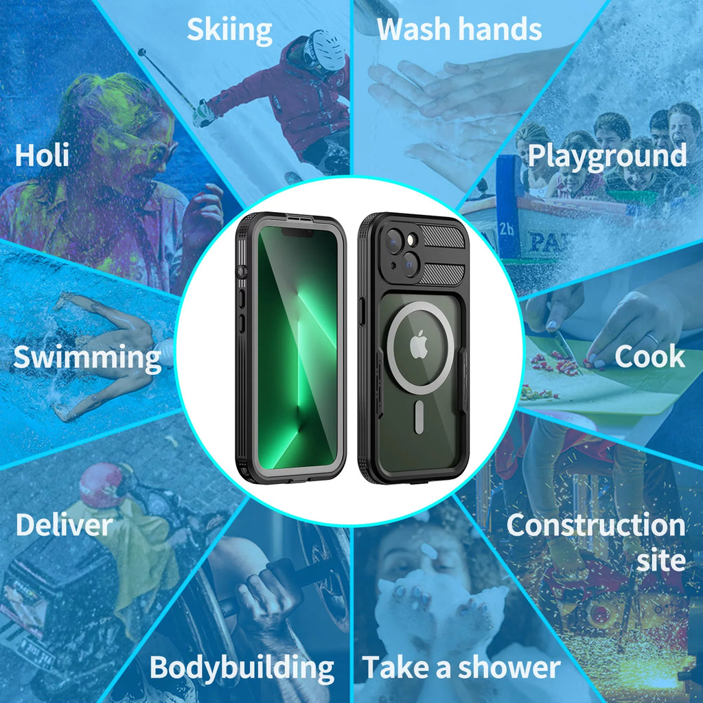 for iPhone 14 Case Magsafe, Waterproof with Built in Screen Protector, Heavy Duty Protective Wrap Phone Case iPhone 14 6.1 inch for Women/Men, Black
