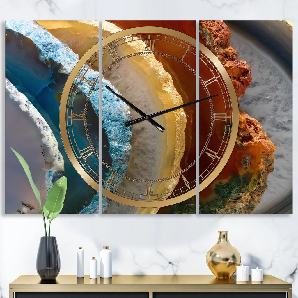 DESIGN ART Designart 'Mineral Slice XV' Large Fashion Wall Clock - 3 Panels - 36 in. wide x 28 in. high - 3 Panels