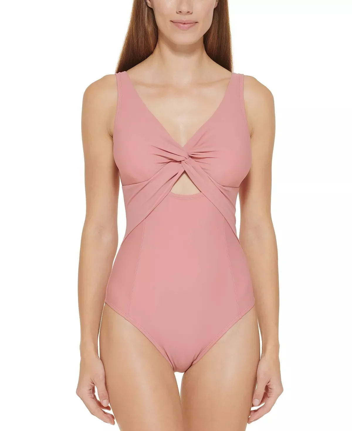 Dkny Women's Peek A Boo Twist One Piece Swimsuit Pink Size 14