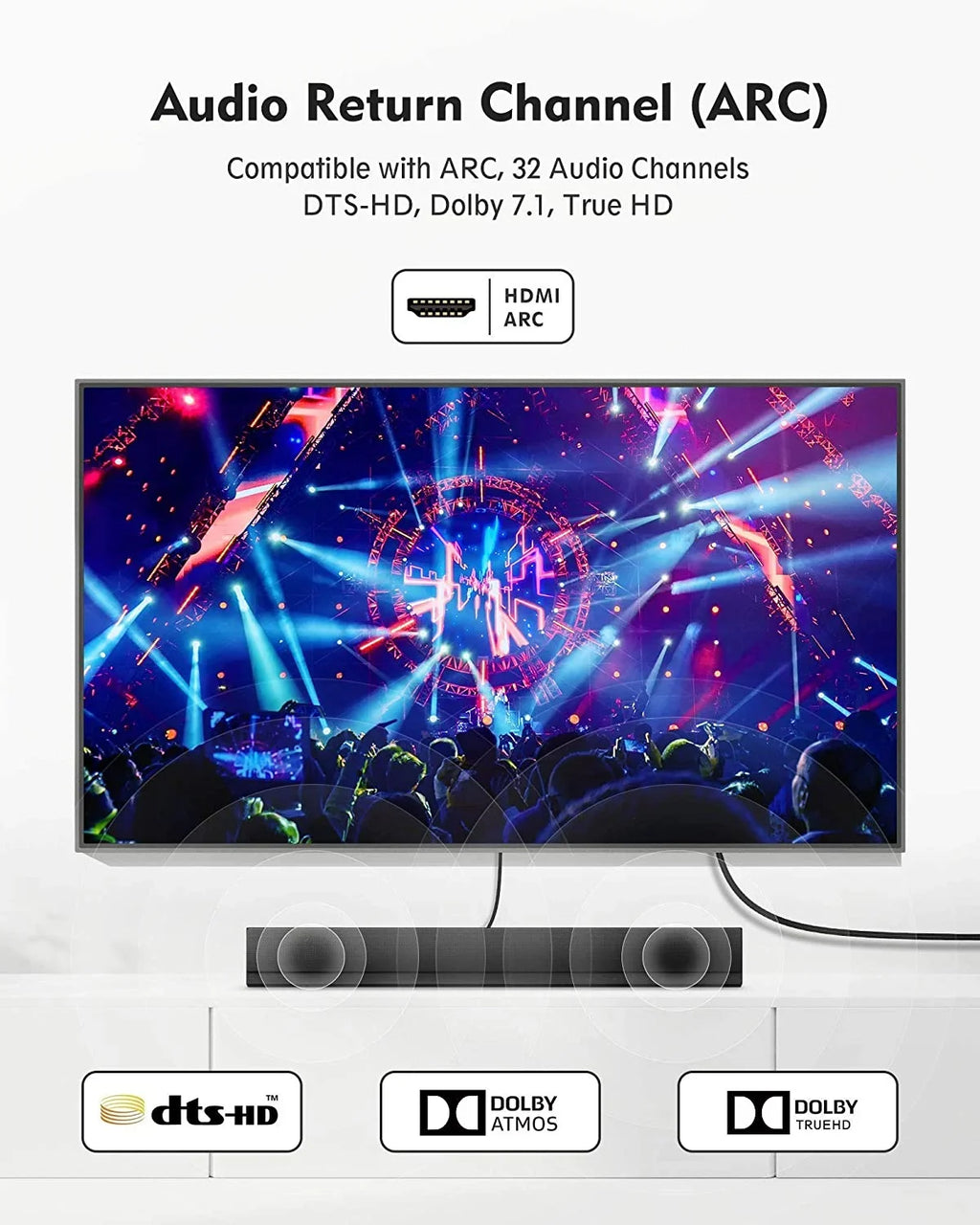 Silkland HDMI ARC Cable for Soundbar 6.6FT, High Speed 48Gbps HDMI 2.0 Cable, [4K, HDR, HDCP 2.2, Ethernet], Matching