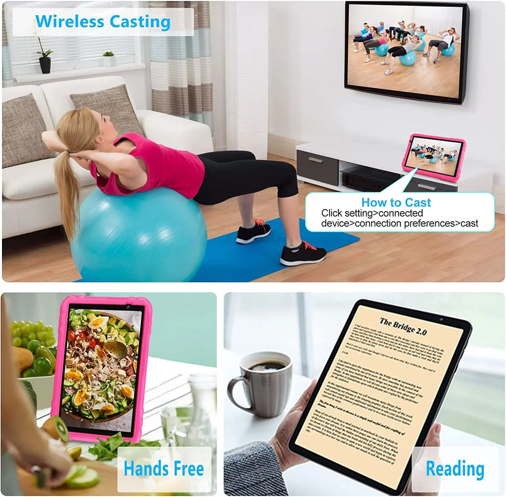 Kids Tablet 10 inch Android 11 Tablets 4GB RAM 64GB ROM Drop-Proof Case HD IPS Touchscreen Wifi Split Screen Pink