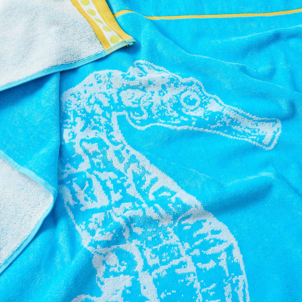Outstanding Bay Home Cotton Printed 2-Pack Beach Towel (2 Pack - 30" x 60", Seahorse Blue / Yellow)