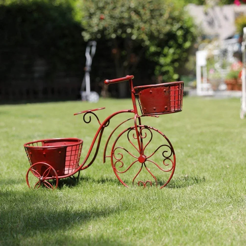 Tricycle Plant Stand Bicycle Planter, Iron Plant Stand Flower Pot Cart Holder Indoor Outdoor Home Garden Patio Decor, 27.5" x 9.8" x 18.5"