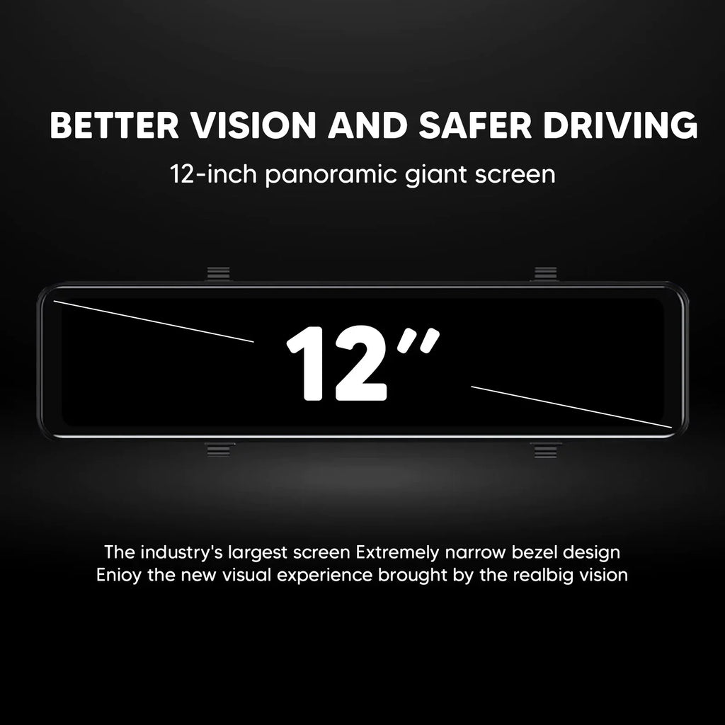 4K Car Mirror Dash Cam 12" Dual Camera Front and Rear Backup Camera Super Night Vision, Parking Monitoring, Reversing Assistance