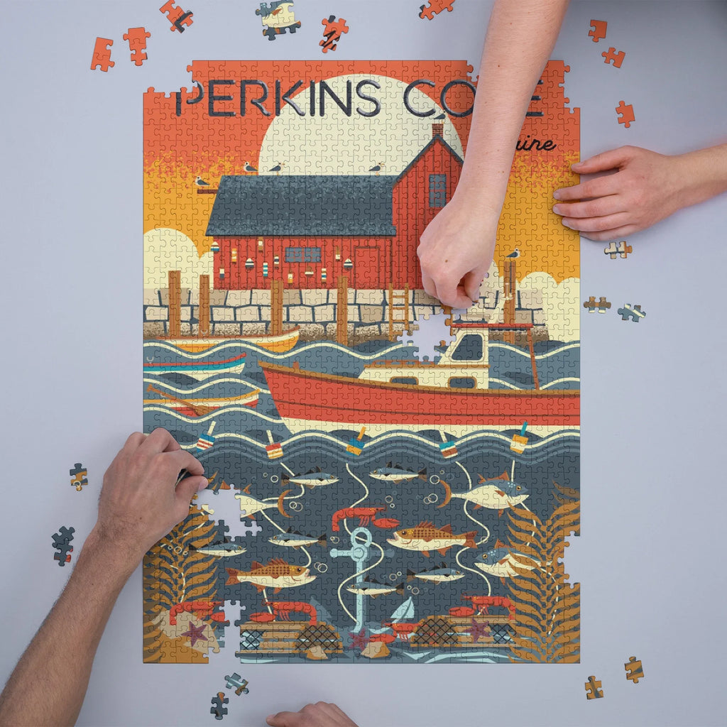 Perkins Cove, Maine, Nautical Geometric (1000 Piece Puzzle, Size 19x27, Challenging Jigsaw Puzzle for Adults and Family, Made in USA)