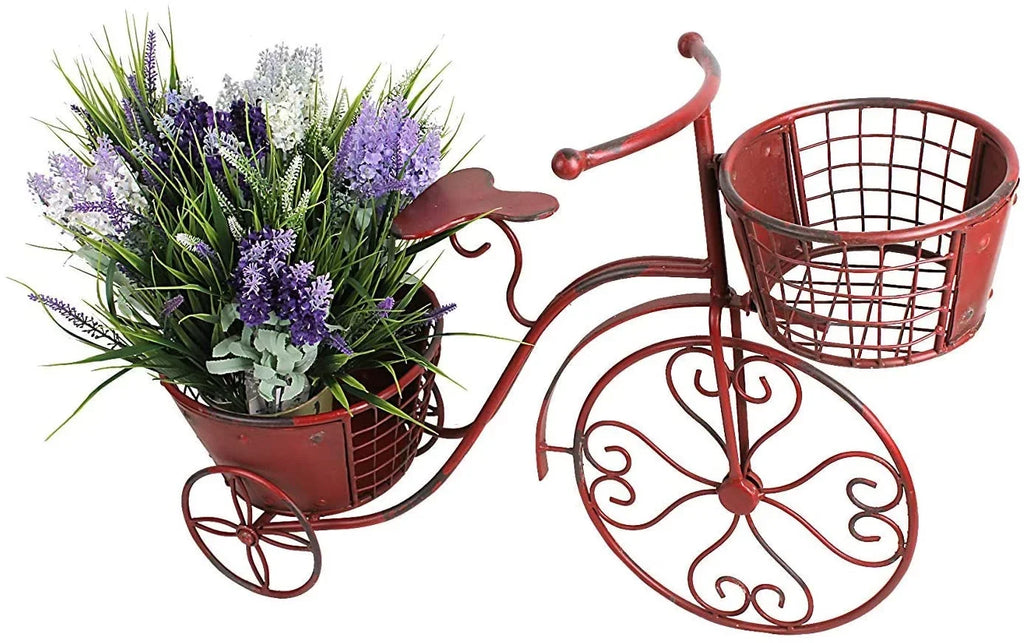 Tricycle Plant Stand Bicycle Planter, Iron Plant Stand Flower Pot Cart Holder Indoor Outdoor Home Garden Patio Decor, 27.5" x 9.8" x 18.5"
