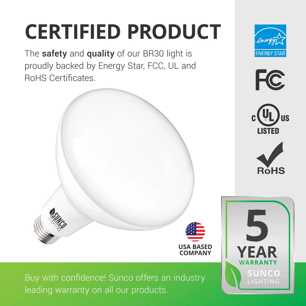 Sunco Lighting 32 Pack BR30 LED Bulb, 11W=65W, 3000K Warm White, 850 LM, E26 Base, Dimmable, Indoor Flood Light for 5" or 6" Cans - UL & Energy Star