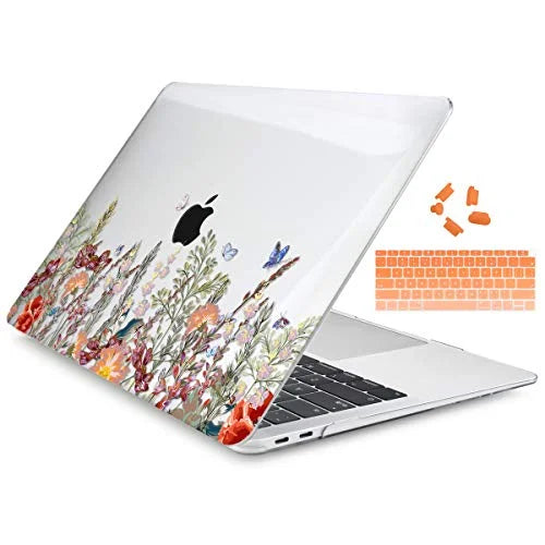 Dongke for MacBook Air 13 Inch Case 2020 2019 2018 Release Model: A2337 M1/A2179/A1932, Crystal Clear Hard Shell Shield for MacBook Air 13" with Retina Display & Touch ID - Floral Illustration
