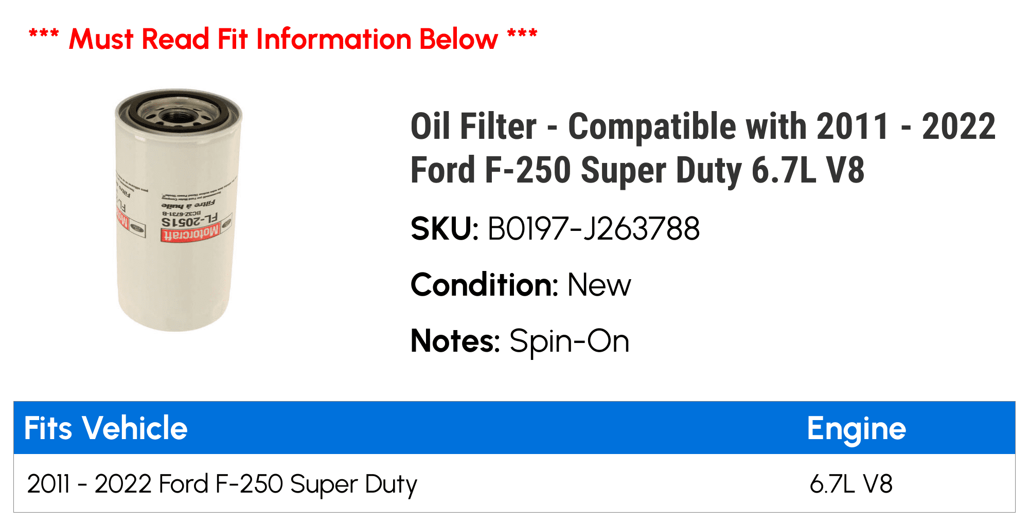 Filter - Suitable with 2011 - 2022 Ford F-250 Super Duty 6.7L V8 2012 2013 2014 2015 2016 2017 2018 2019 2020 2021