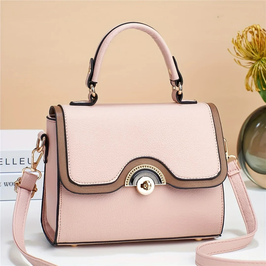 Junior Color Ontrast Handbags, Trendy Turn Lock Crossbody Bag, Women's Flap Square Purses