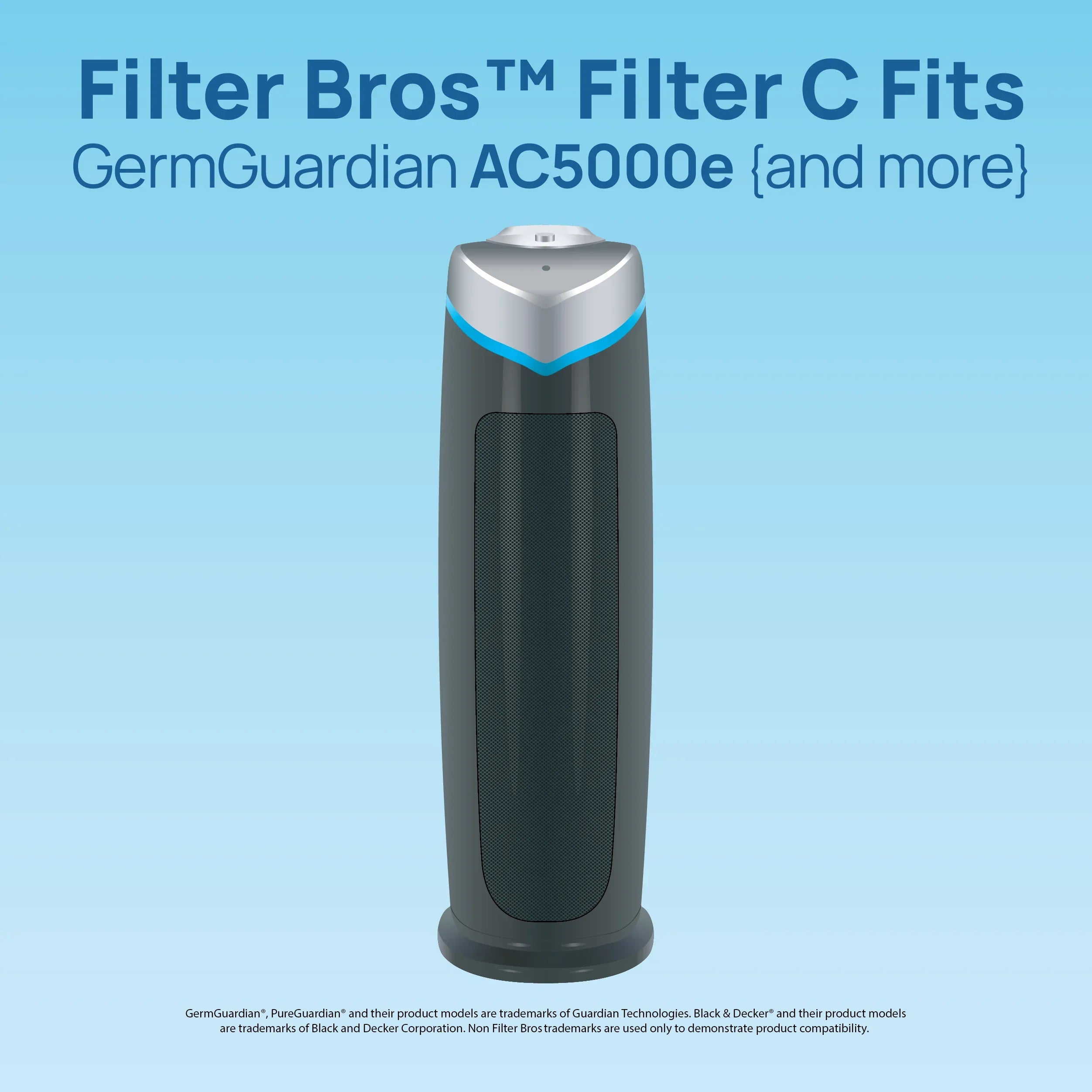 Filter Bros Filter C Suitable With GermGuardian FLT5000 - AC5000, AC5000E, HEPA Replacement For Home Air Cleaner Purifiers, AC5300B, AC5250PT With Technologies and AC5350B, AC5350BCA, AC5350W, AC530