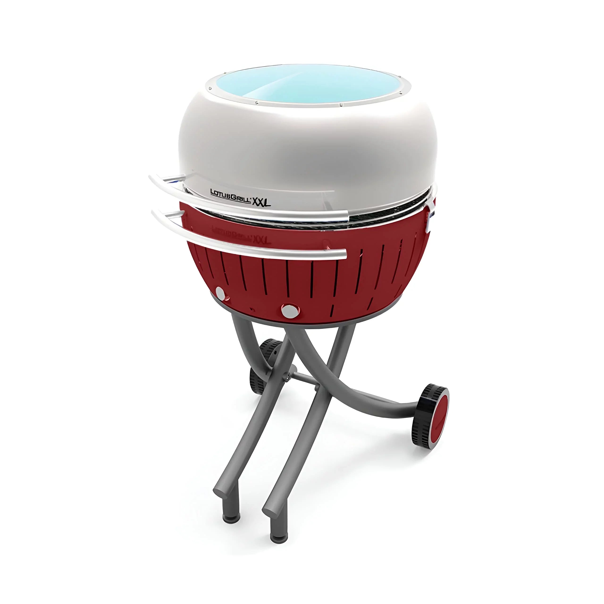 LotusGrill Smokeless Barbecue for Outdoor Dining with Glass Lid Wrap and Stand - Red