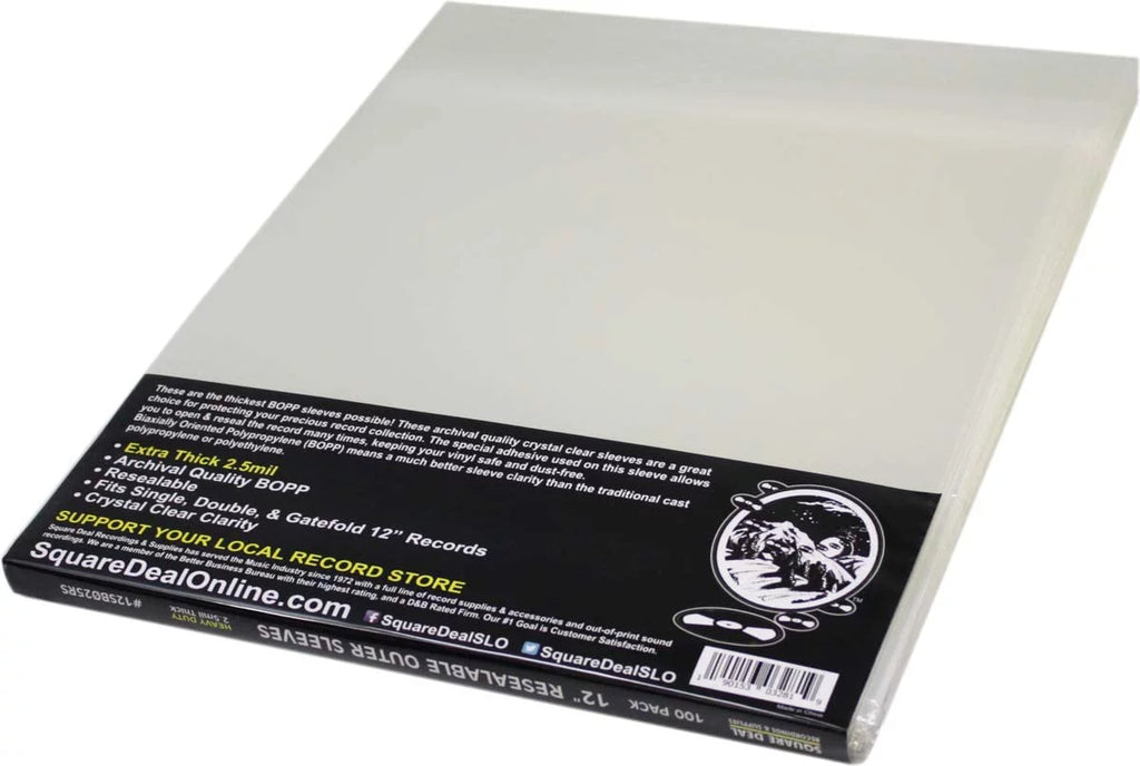 (1000) 12 Vinyl Record Outer Sleeves Extra Thick Resealable - Super Clear, Archival Grade - Premium 2.5 mil Thick - #12SB025RS