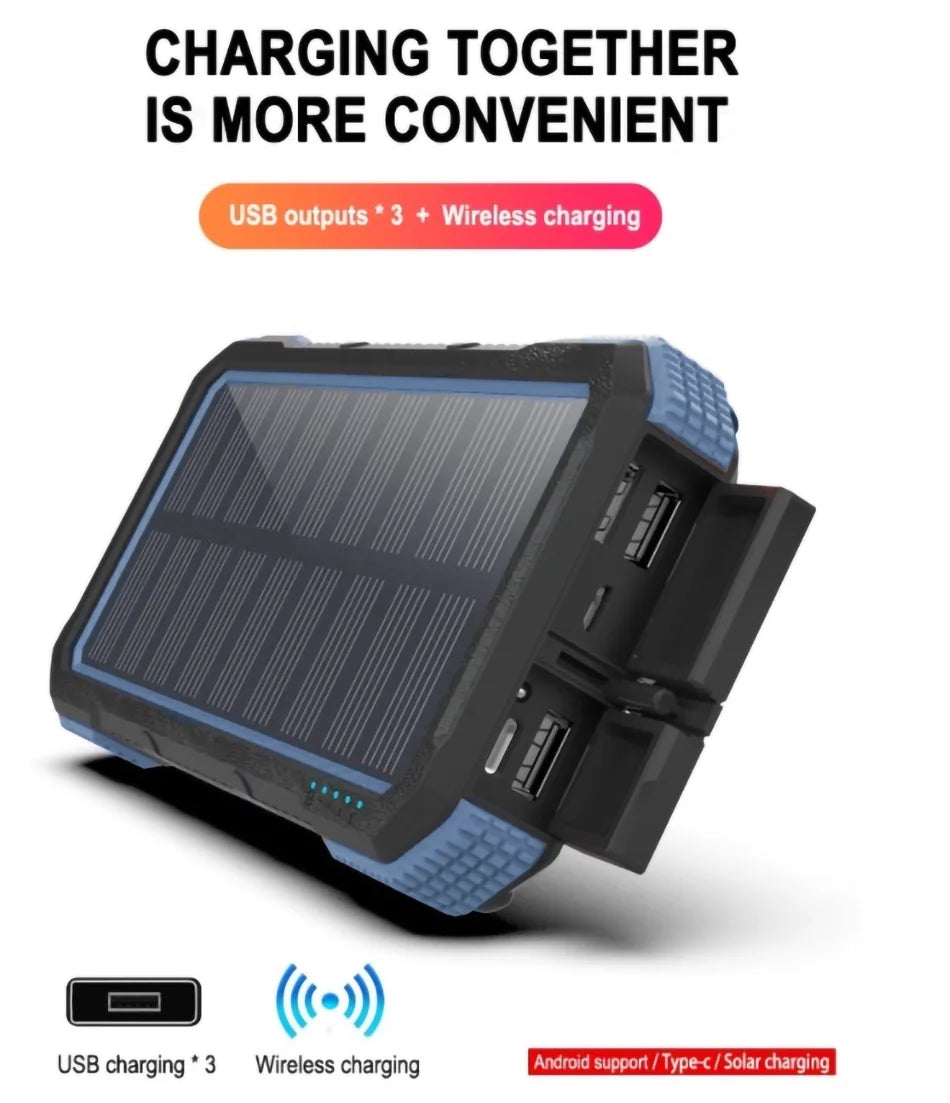 Portable Wireless Charging Power Bank Solar Powered 26800mAh Outdoor Charger