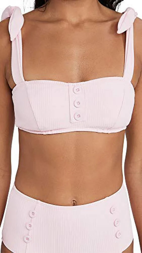 Shoshanna Ribbed Tie Strap Bikini Top, Pink, C
