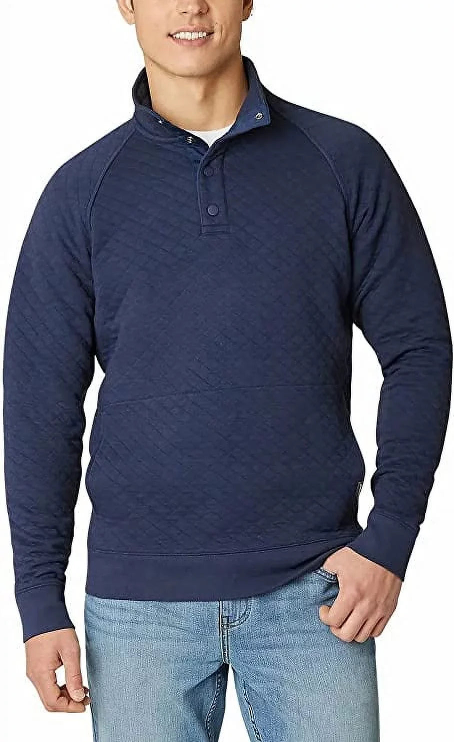 Eddie Bauer Mens Midweight Quarter Snap Mock Quilted Pullover (Blue, Medium)